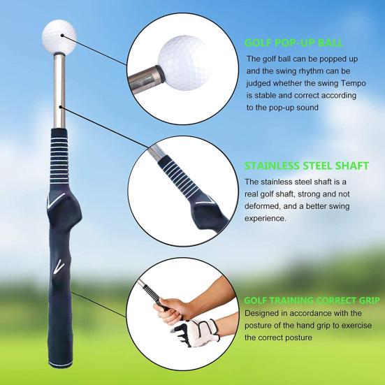 Retractable Golf Swing Training Aid Portable Grip Trainer with Click Feedback for Right And Left Handed Golfers Warm Up Stick