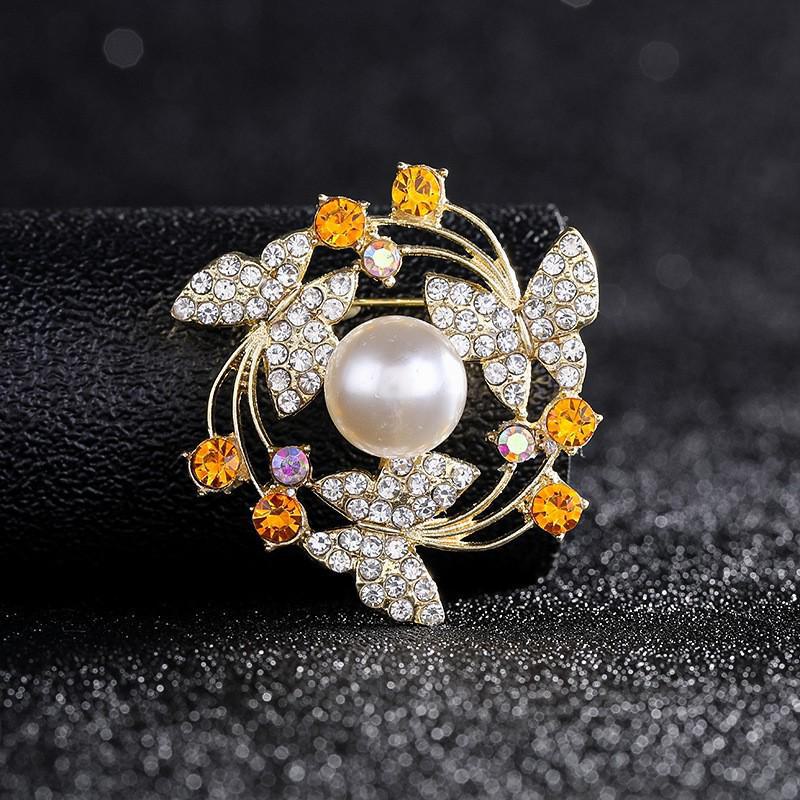 High-End Pearl & Rhinestone Butterfly Brooch for Women's Fashion Suits and Scarves