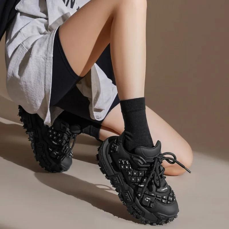 2025 Women's Sports Shoes Keyboard Shape Lace Up Thick Sole Trend Women Shoes Creativity Leisure Personality Zapatillas De Mujer