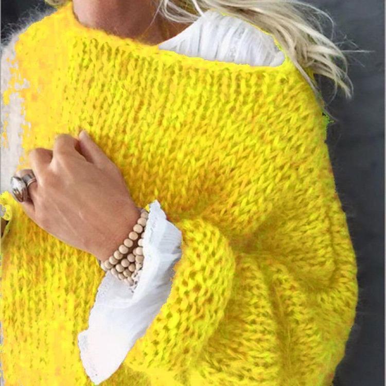 Damen Kittelpullover Mohair Gestrickter Pullover Lockere Oberteile Laternenärmel Ausgeschnittenes Netz Durchsichtiger Look Dünn