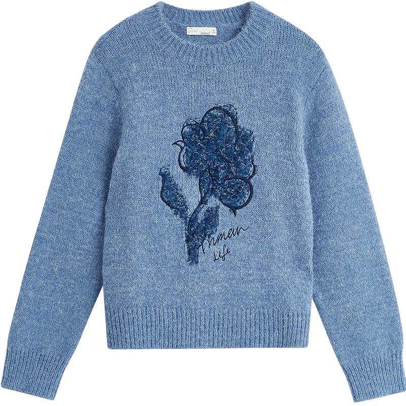 

INMAN Women s Wool Blend Embroidered Flower Long Sleeve Sweater S