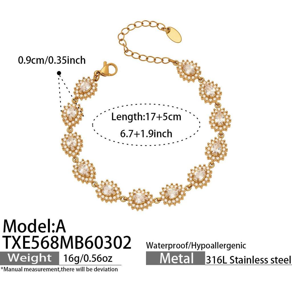 Luxury Zirconia Diamond Bracelet and Necklace Set with Stainless Steel Pendant and Retro Earrings