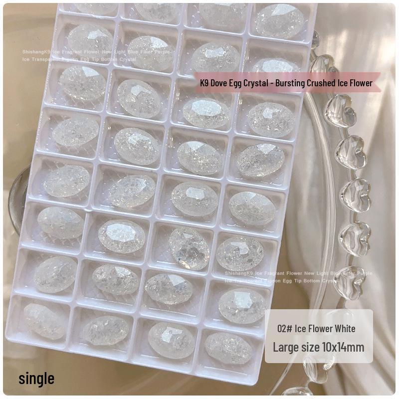 K9 Crystal Burst Rhinestone Nail Art Decorations - Light Blue, Fruit Green, Purple, Translucent White, Pointed Back Large Rhinestones.