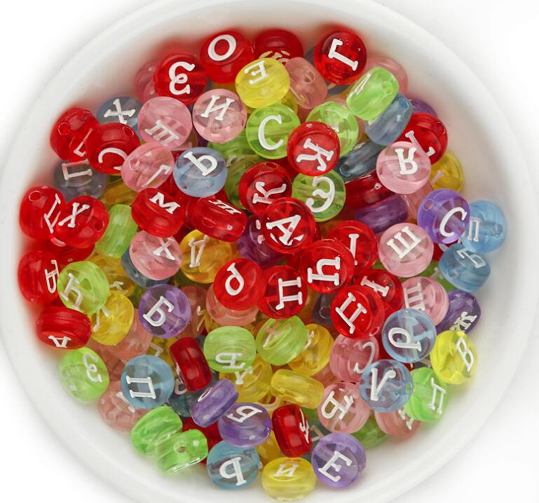 100pcs/Lot Mixed Round Flat Acrylic Letter Beads Alphabet Digital Cube Loose Spacer Beads For Jewelry Making Diy Bracelet