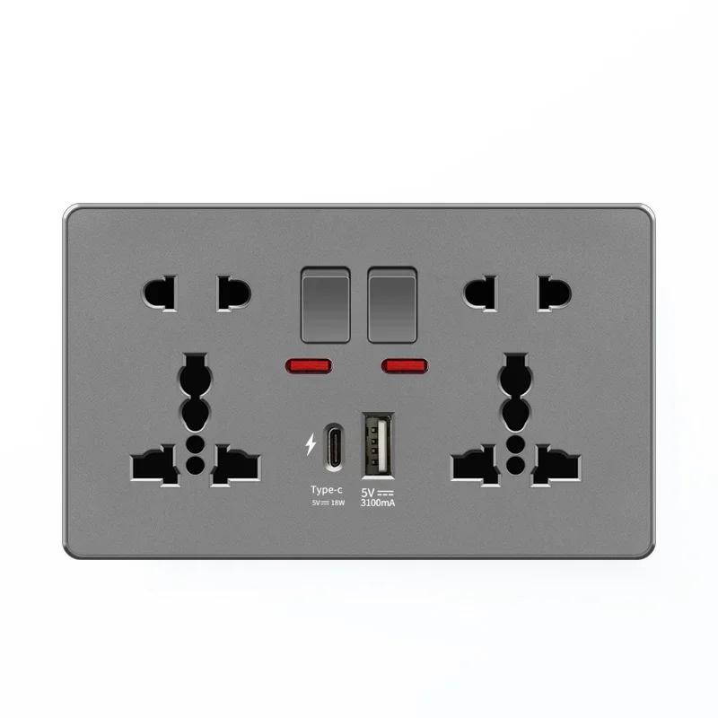 18W Type-C Plug Quick Charging Uk 13A Usb Wall Socket,Electrical Outlet with 3.1A USB C,Universal Dual 5-pin Power Socket Panel