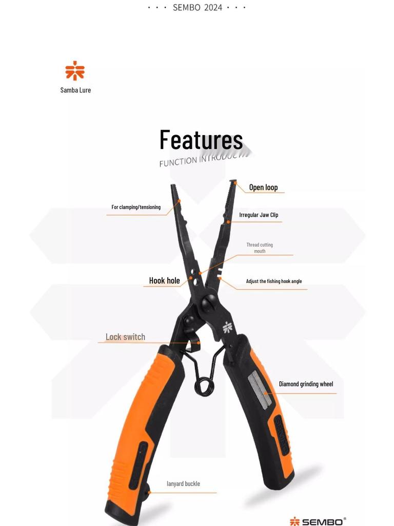Samba Multifunctional Fishing Pliers: Split Ring Opener, Long Nose Hook Remover, Fish Gripper