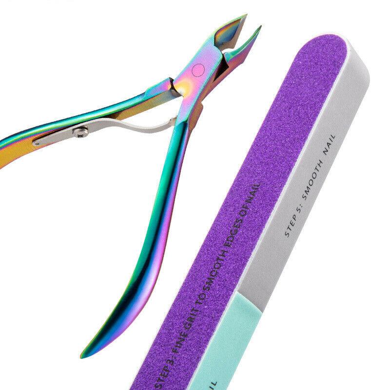 Set da 7 pezzi Strumenti esfolianti per nail art Forbici Spingi cuticole Pinza per rimozione lime