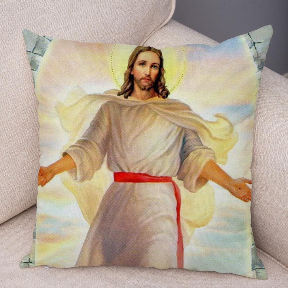 Vintage Jesus Christ Cushion Cover for Sofa Home Decor Colorful Cartoon Christ Savior Pillow Case Soft Plush Pillowcase xcm
