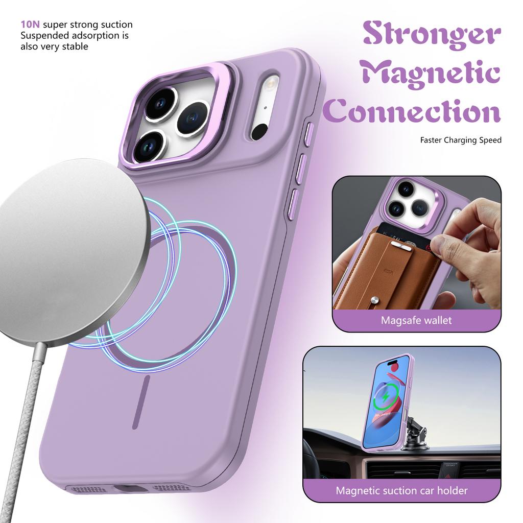 Metal Lens Stand Magnetic For Magsafe Case For iPhone 17 16 15 14 Plus 13 12 11 17 Pro Max Shockproof Wireless Charge Cover