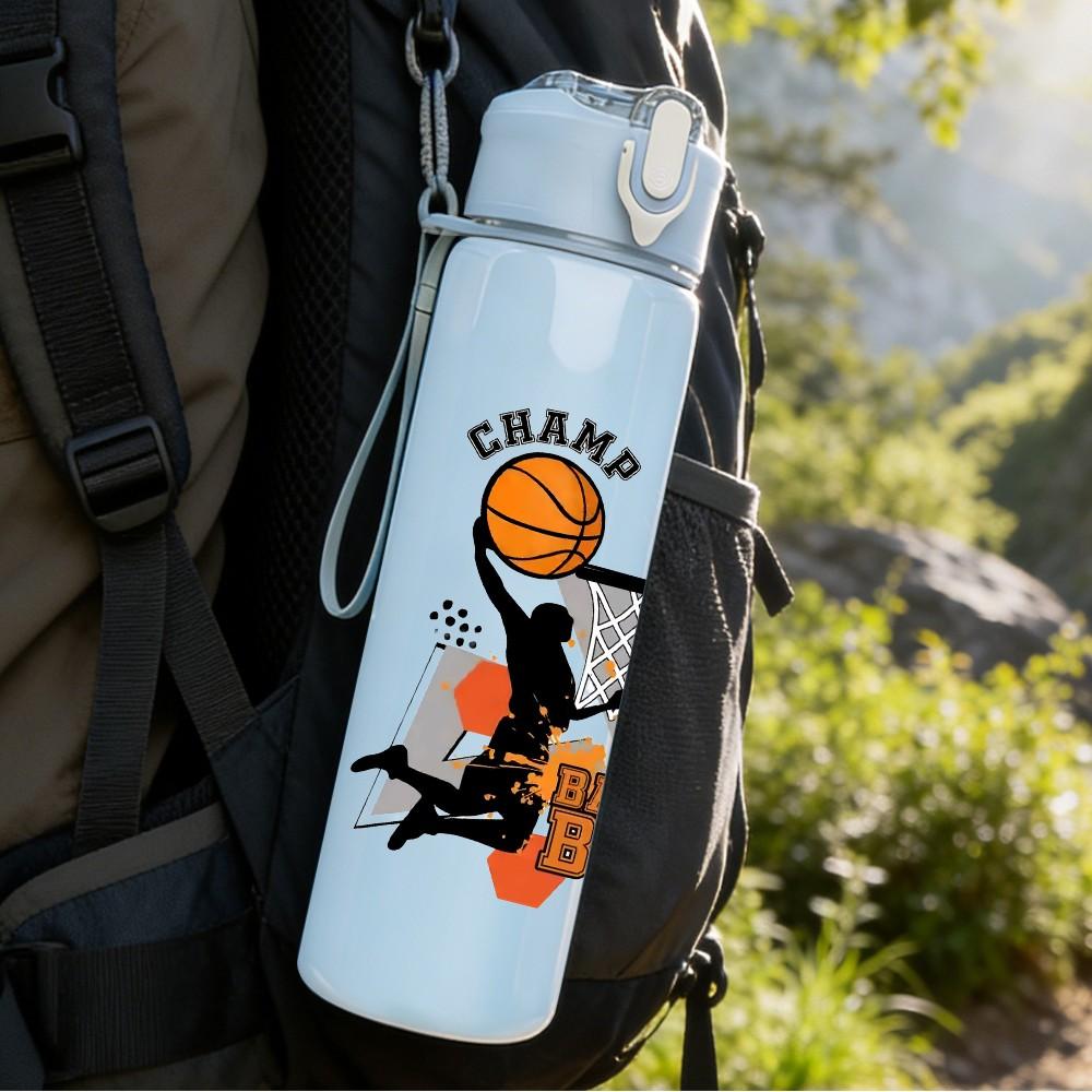 1PC Basketball Sports Logo Print 750ml Color Plastic Sports Water Bottle Leakproof Flip Straw Lid Suitable for Sports Office Home Use