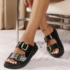 Women Buckle Shoes Ladies Flats Double Strap Platform Slides Sandalias Mujer Couples Cork Summer Open Toe Beach Slippers