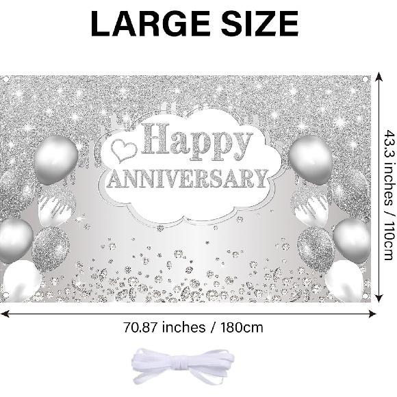 Silver Anniversary Banner, 10th-60th Wedding Anniversary Decorations, 72 X 44 Inches