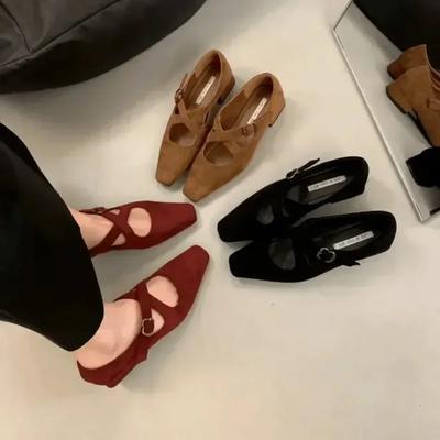 Scarpe da Donna in Saldo 2024 Fibbia Tacchi a Spillo Donna Autunno Punta Quadrata Scamosciato Monocolore Abito Tacco Blocco Basso Ufficio Scarpe da Donna