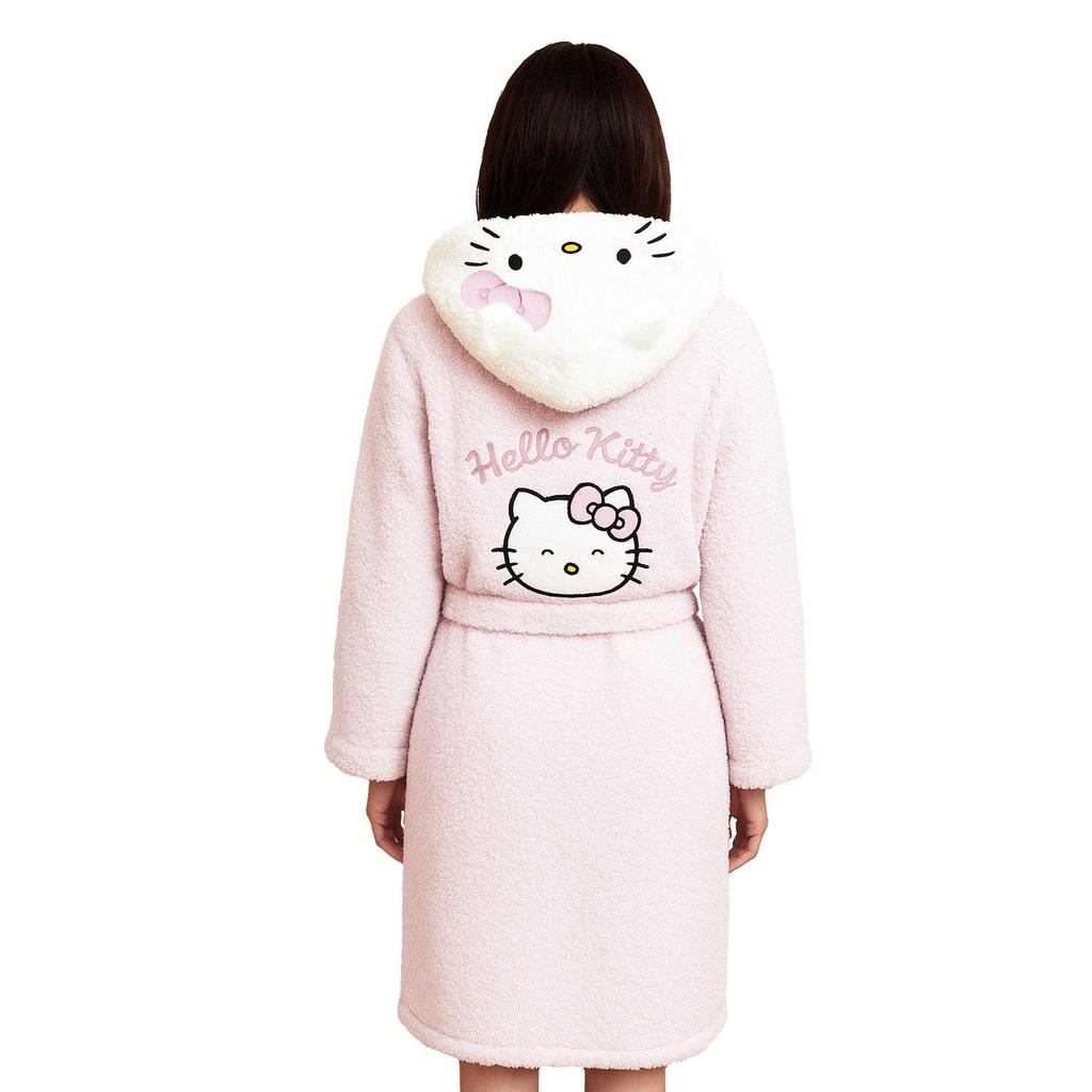 Hello Kitty Womens/Ladies 3D Ears Borg Embroidered Dressing Gown