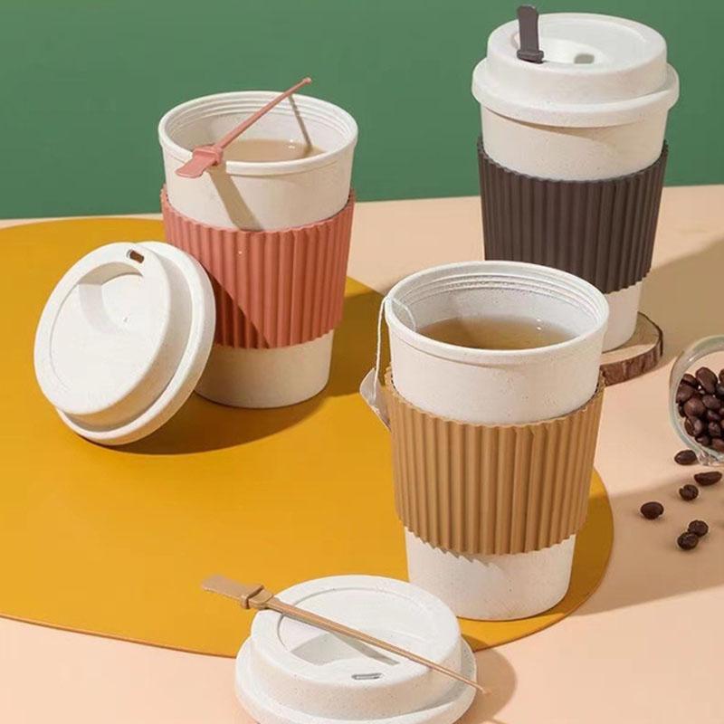Wheat Straw Coffee Cup, Water Cup, Accompanying Mixing Cup, High-end Plastic Latte Cup, Mug with Lid