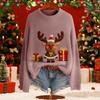 Women's Fashion Christmas Print Pullover Long-Sleeve  Neck Knit Sweater Top