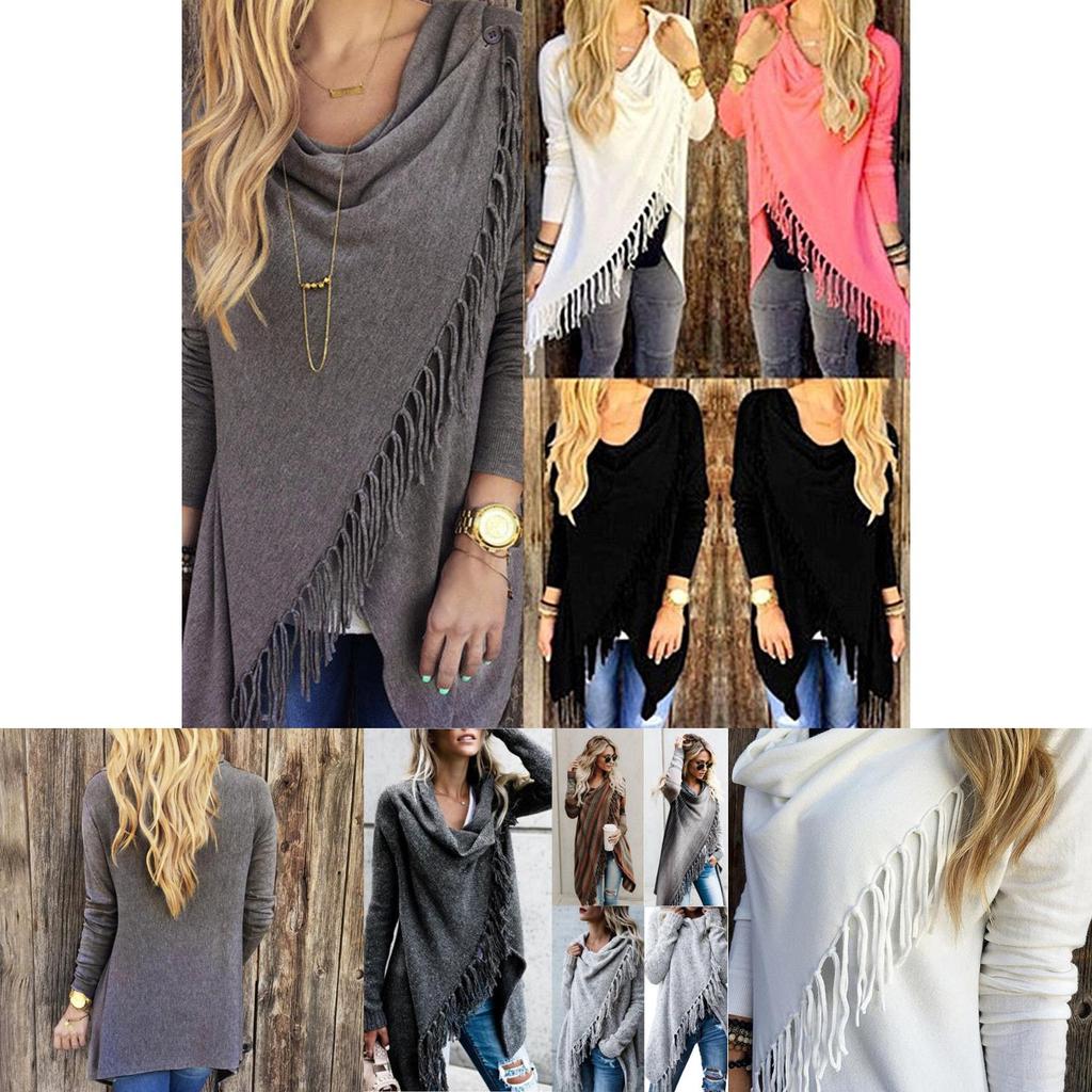 Elegant Women's Irregular Tassel Cardigan Sweater Poncho Shawl With Classic Design