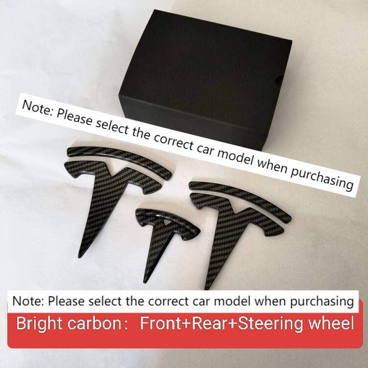 ABS Coverable Front Logo Rear Logo Steering Wheel Badge for Tesla Model 3 Y Carbon Fiber Label Car Accessories Personalization