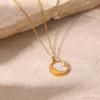 18K Gold Titanium Steel Women's Necklace with French White Mother-of-Pearl Star, Moon, and Round Pendant.