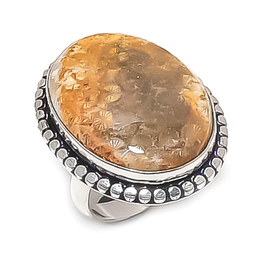 

Natural Fossil Coral Gemstone 925 Sterling Silver Jewelry Ring Size 8.5 T6R12
