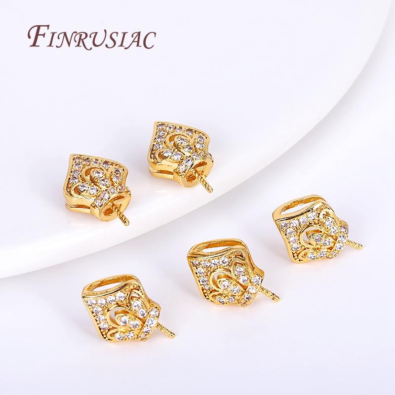 18K Gold Plated Setting Zircon Crown Pearl Pendant Mounting,Beads End Caps Peg Bails,Pendant Drop Bail,DIY Pearl Jewelry Crafts