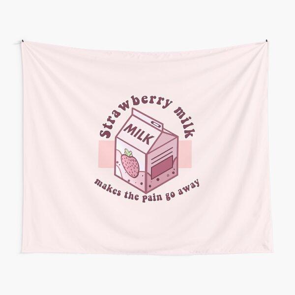 Arazzo Carino al Latte di Fragola Cartone Animato Rosa Fragola Appeso a Parete Arte per Stanza di Bambine Adolescenti Decorazione Coperta da Parete Rosa