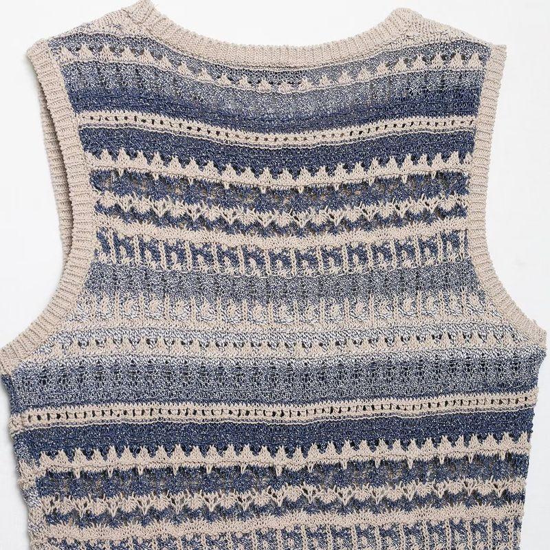 Kaslead New Women clothes Western Style Fashion Stripe Texture Knitted Sleeveless Top 3991009