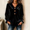 Women's Velvet V-Neck Long Sleeve Top Casual Loose Fit Color Blouse