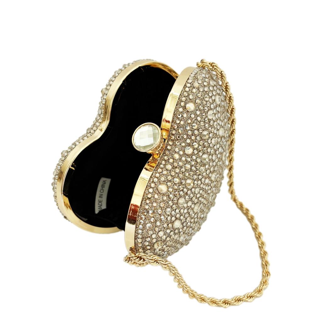 Luxury Diamond Inlay Heart Shape Crystal Clutch Purse Stones Evening Wedding Party Shoulder Bag Handle Rhinestone Mini Handbags