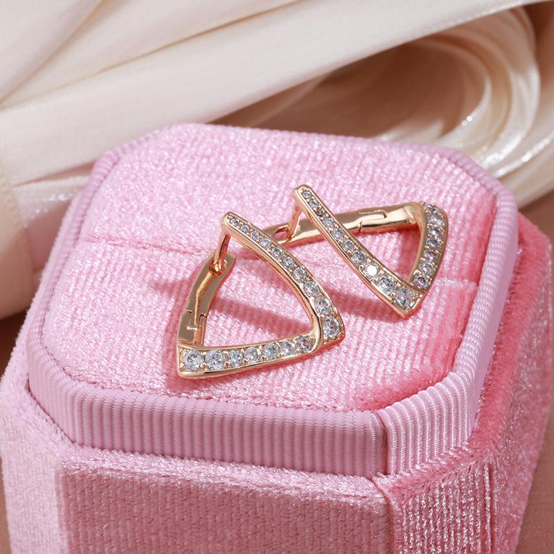 Kinel Vintage Geometric Rose Gold Color Clip Earrings For Women Natural Zircon Trendy Jewelry