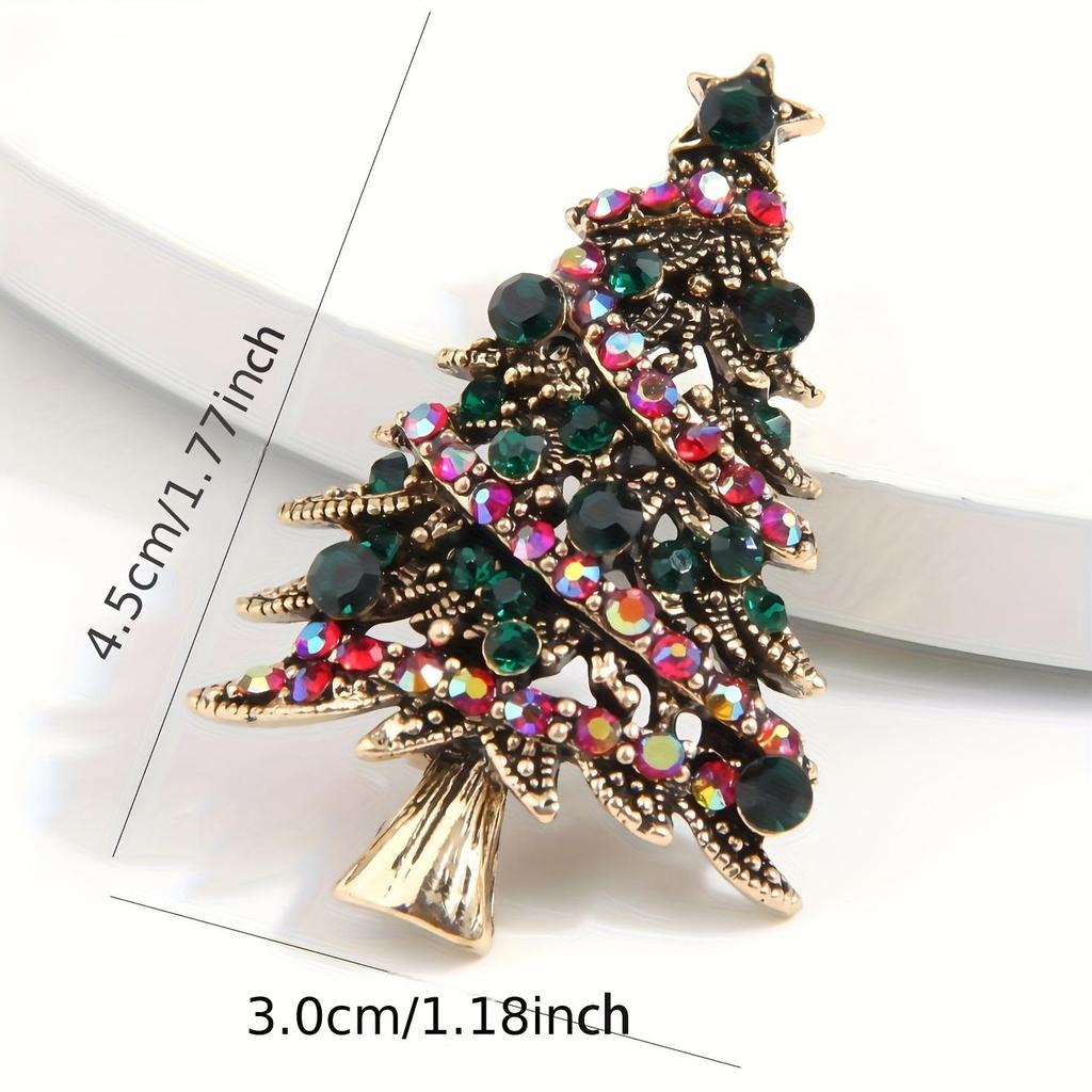 1pc Vintage Style Christmas Tree Brooch Pin, Colorful Star Accents, Fashionable Retro Scarf Buckle, Festive Holiday Party Gift for Women