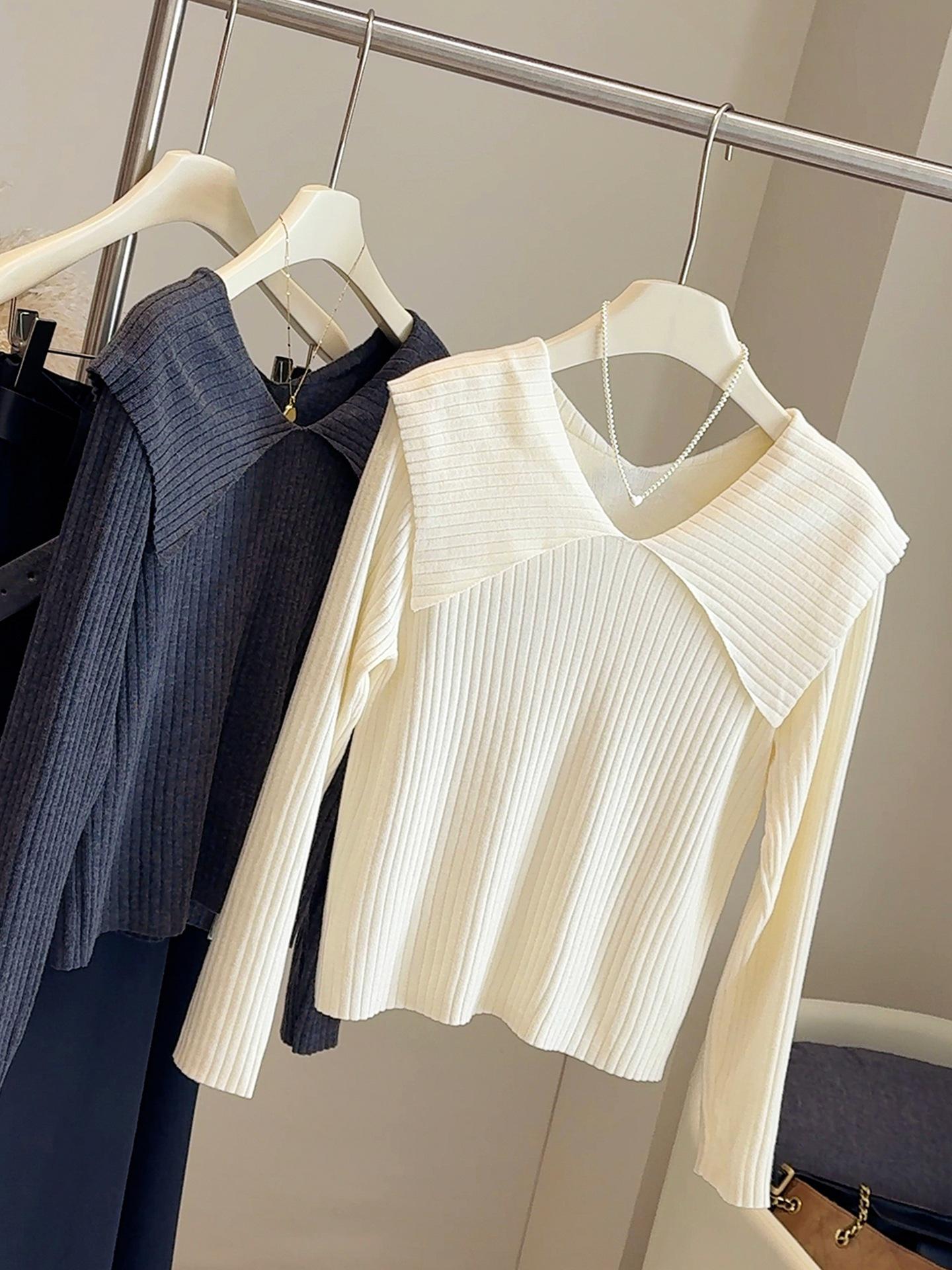 

Women s Sweet Peter Pan Collar Knitted Sweater - 2025 New Slimming Ribbed Long Sleeve Short Top One Size абрикосовий