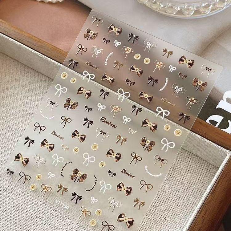 Trendy Mylar Bow Nail Stickers: Embossed Autumn/Winter Collection