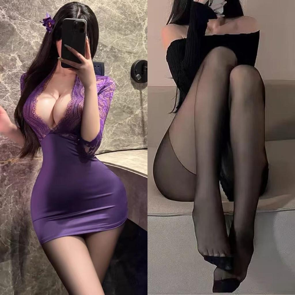 Sexy Lace Purple Hip Skirt Gathering Erotic Underwear Secretary OL Playing Suit No Temptation Robe