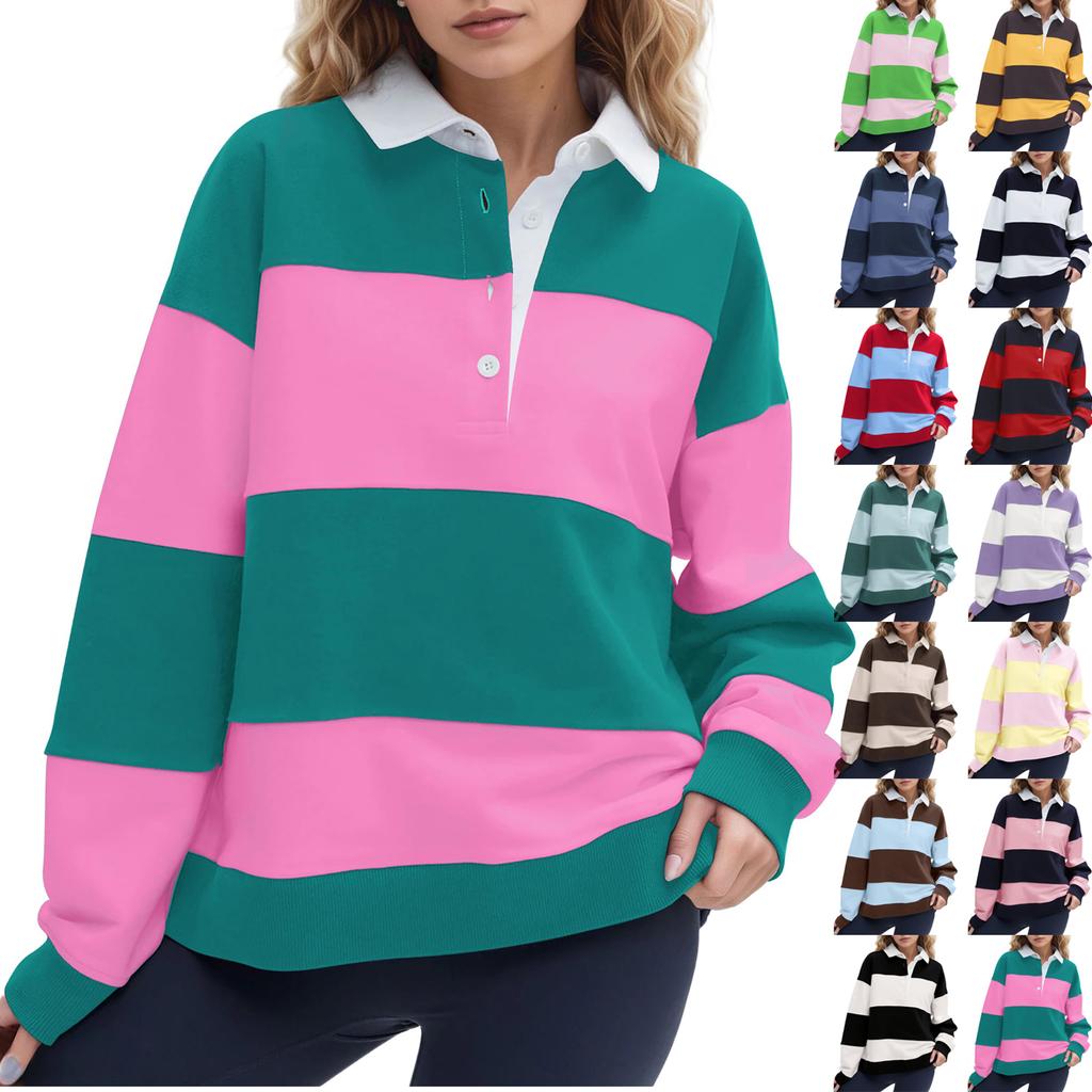 Women's Stylish Casual Loose Fit Long Sleeve Pullover Sweatshirt with Zipper and Collar