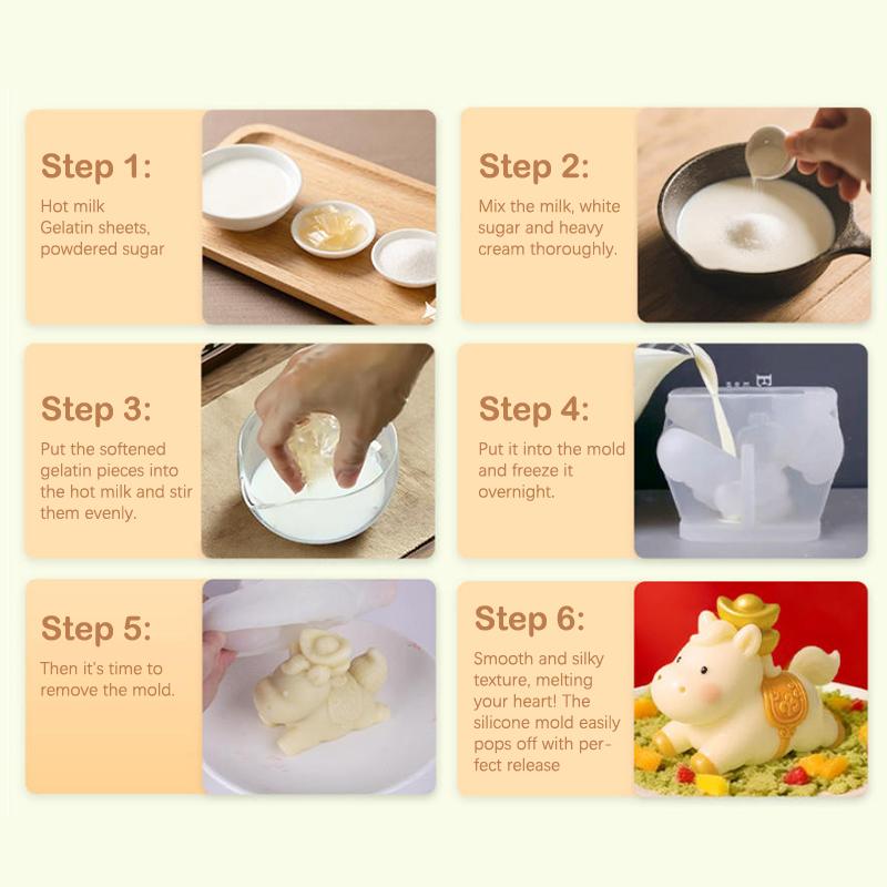 Silicone Horse Mousse Mold Horse Year Chinese Zodiac Ice Cube Milk Jelly Cake Dessert Baking Mold Food-Grade Heat-Resistant