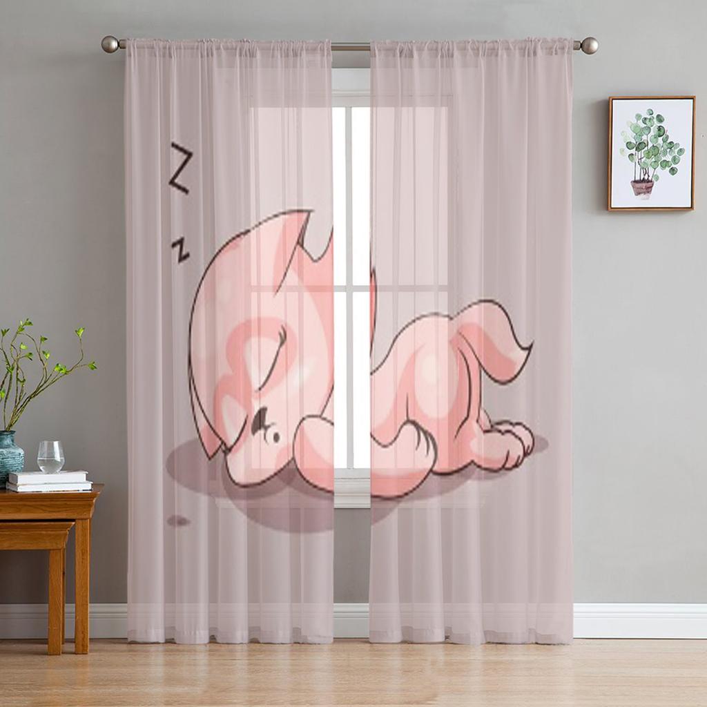 Gatto Cartone Animato Dormiente Tende Trasparenti in Chiffon Lussuose per Decorazione Soggiorno Camera da Letto Voile per Finestra Tenda in Tulle