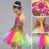 Sequins Girls Stage Dance Costumes with Headwear Wristband Romantic Children Dance Dress Modern Dance Dance Suit Puffy Dress