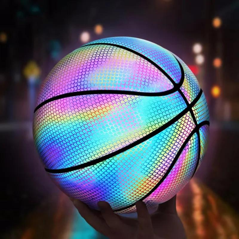 Taglia 7 Palloni da Basket Colorati Olografici Pelle PU Resistente all'Usura Palloni da Basket Luminosi Regali Giocattoli Per Interno Esterno Gioco Notturno