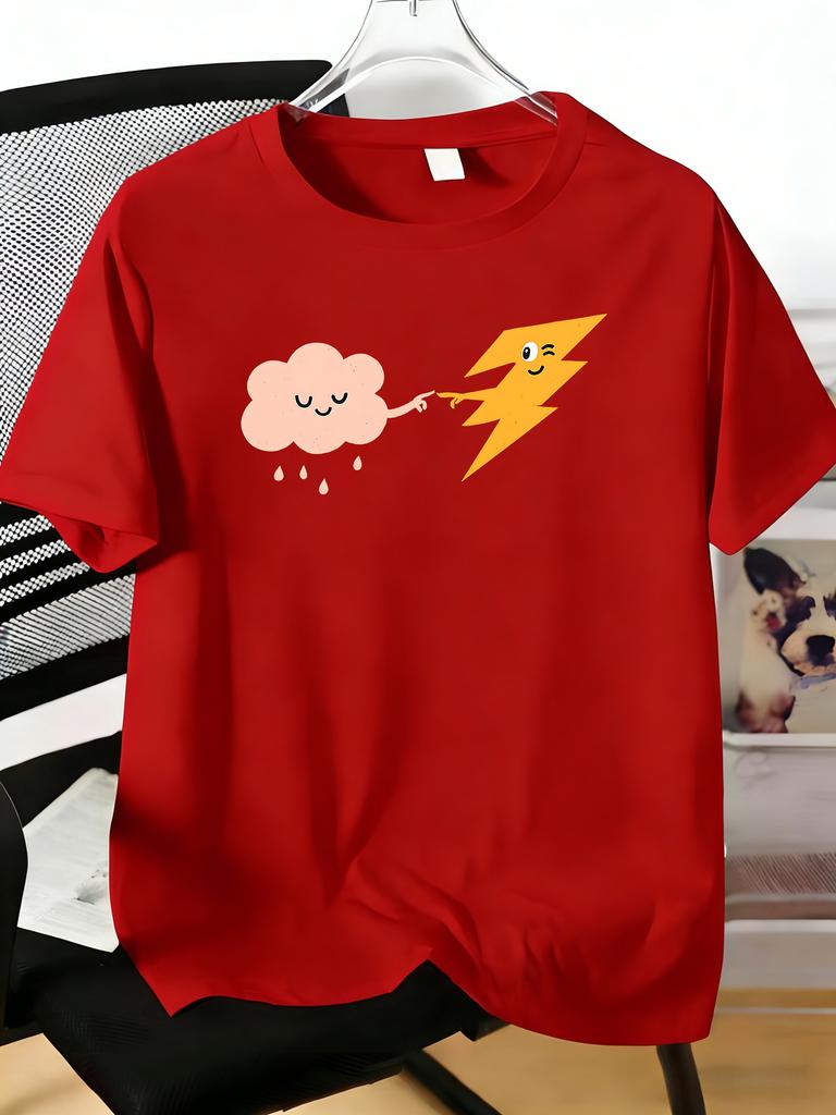 Unisexs Tee Lovely Cloud And Lightning Character Print Cotton Short Sleeve Male Casual Streetwear Outdoor Daily Basic Fashion Top