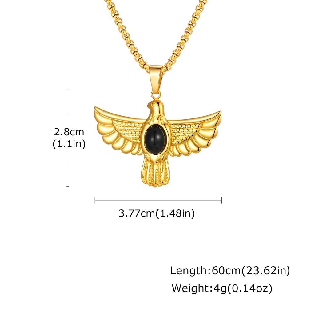 Falcon of Horus Necklace Stainless Steel Gold Color Eagle Pendant Necklace for Men Women Fashion Natural Stone Jewelry Gift