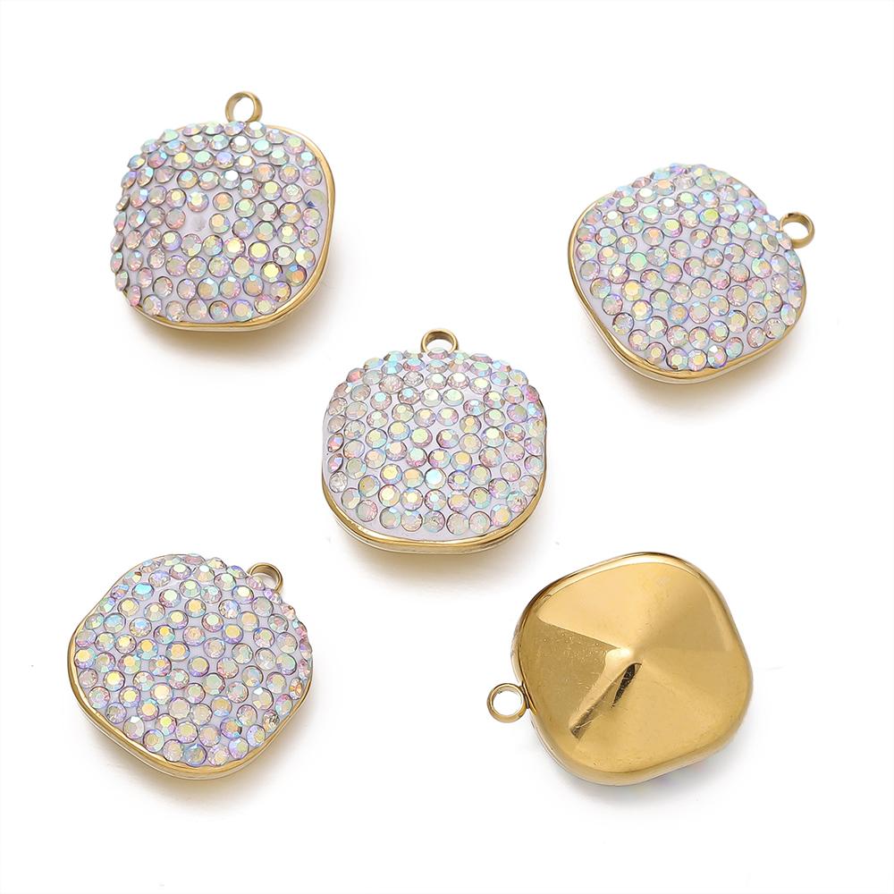 1pcs Stainless Steel Square Shape Charms Pendants with Rhinestone for DIY Bracelet Necklace Jewelry Making Supplies
