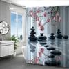 1pc High Quality Polyester Shower Curtain - No-Drill Bathroom Decor with Pink Cherry Blossom & Black Stones Print