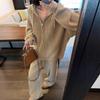 Autumn European Lazy Style Zippered Hooded Cardigan Sweater Set for Women