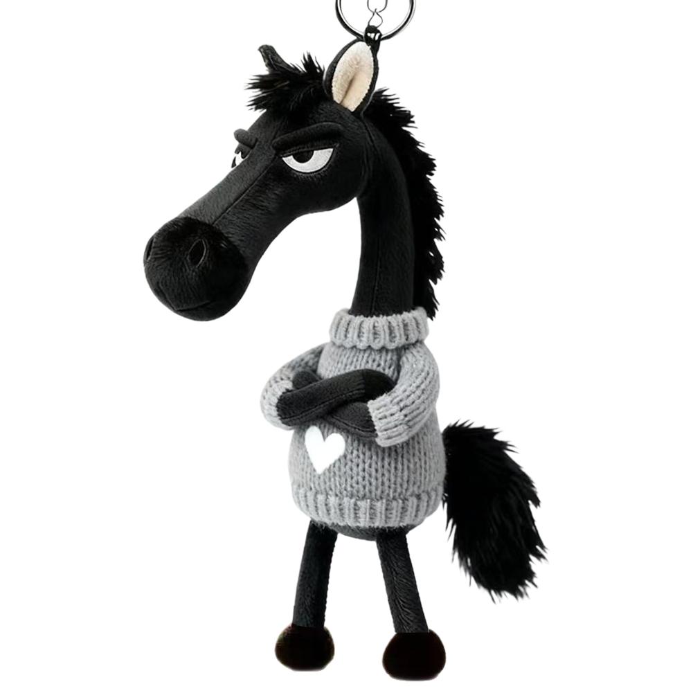 

Cartoon Simulation Sweater Black Horse Keychain, Plush Toy Backpack Pendant Decoration, 2026 Mascot Of The Year Of The Horse