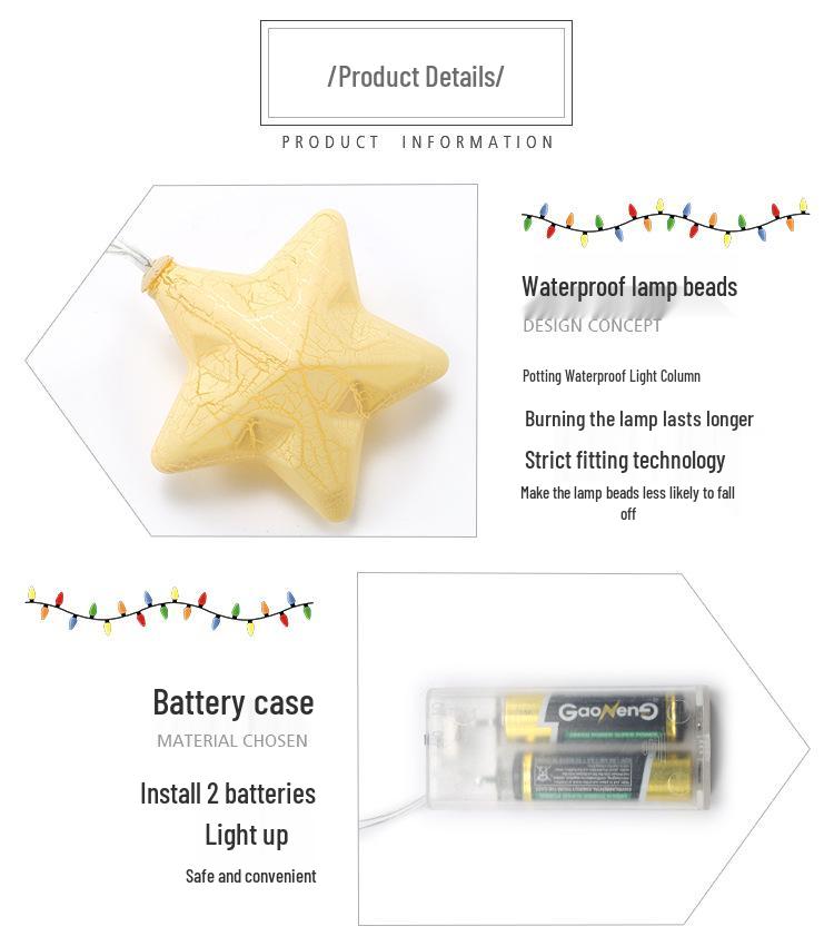 Nordic Style LED Star String Lights - Battery Operated, Cracked Design, Colorful Small Lights