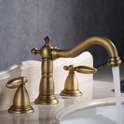 Tuqiu Antique Basin Faucet Brass Black Widespread Bathroom Faucet Rose Gold Sink Faucets 3 Hole Hot And Cold Water Faucet Tap