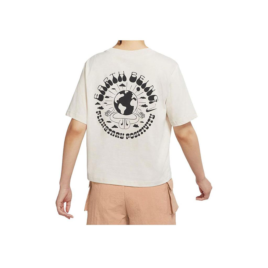Nike Letter Print Casual Round Neck Short Sleeve Drop Shoulder T-Shirt Women T-Shirt Light-Red Wood-Brown DQ3308-104