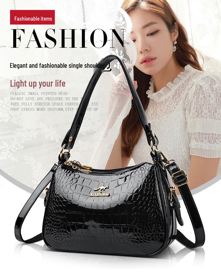 Korean Style Women's Crocodile Pattern Shell Crossbody Bag - 2025 Bright Leather Fashion