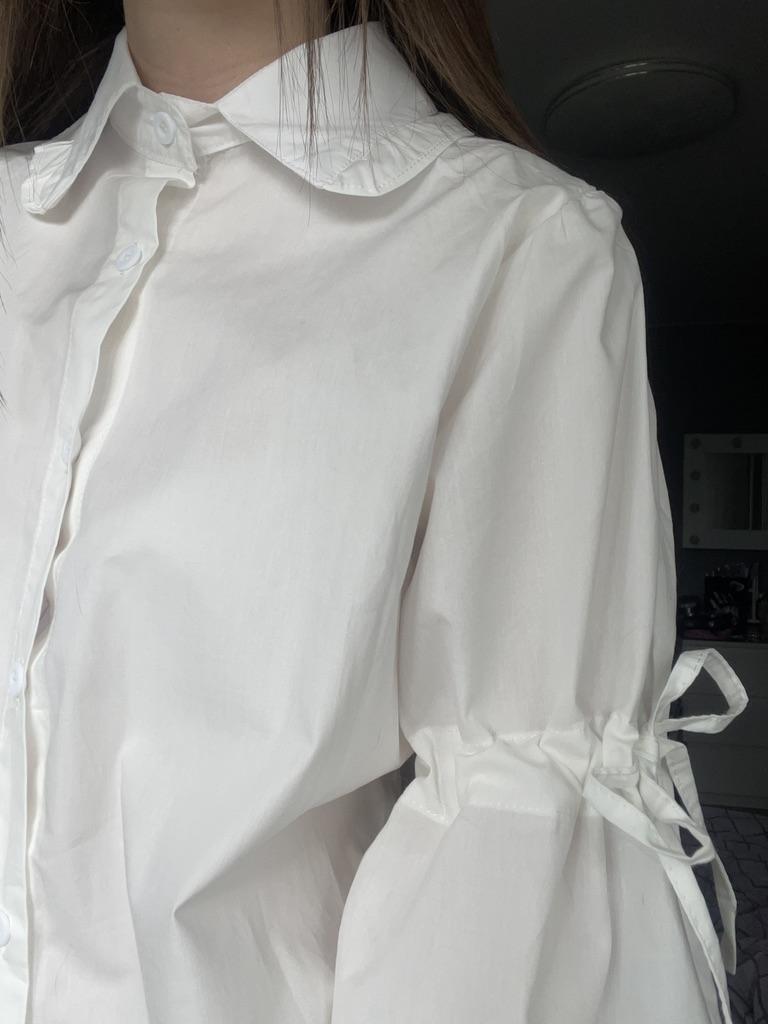 Ženy Nová móda Bílá Klopa Bílá Košile Jaro Podzimní Chic JK Dívčí Jednobarevné Obvaz Flare Rukávy Dlouhé topy Halenka